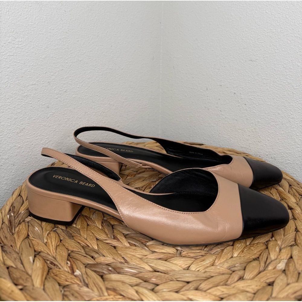 Veronica Beard Heels Cecile Half d'Orsay Slingback Block Heel Captoe black camel - Picture 6 of 10